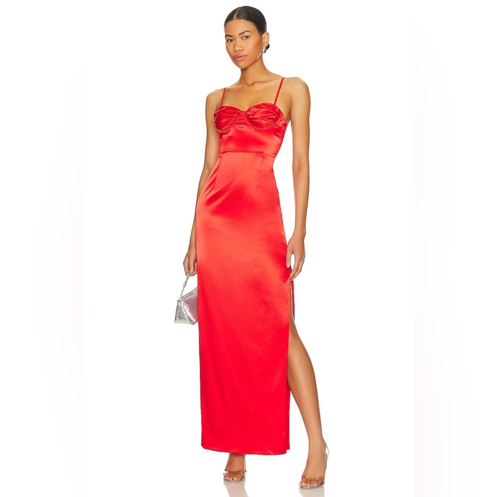 Elegant Red Satin Dress - Superdown XXS